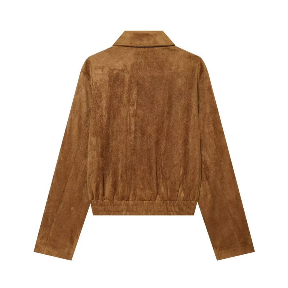 ZARA Retro Suede Stand Collar Long Sleeve Elastic Waist Jacket